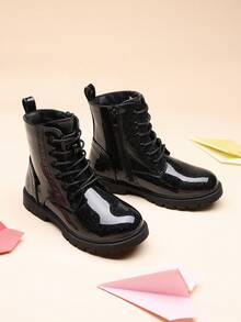 Kids Combat Boots | Ankle-Length Style With Side Zipper For Toddler & Little Kid - TẤT CẢ màu đen - Xem 1