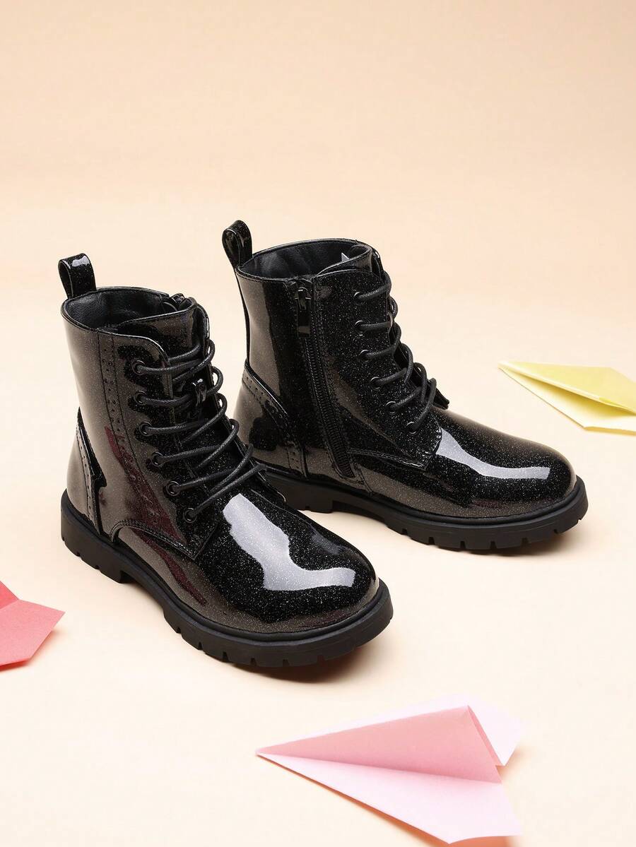 Kids Combat Boots | Ankle-Length Style With Side Zipper For Toddler & Little Kid - TẤT CẢ màu đen - Xem 1