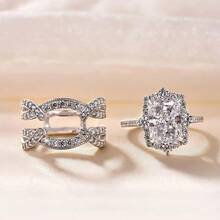Two-Piece Engagement And Proposal Rings, A New Shiny Square Princess Ring Set With Synthetic Zirconia As A Valentine's Day And Christmas Gift - silvery - View 5