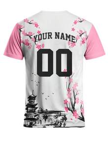 Japanese Sakura Samurai Style Customized Men's Soccer Jersey With Name & Number, Round Neck Soft Lightweight Sports Top, Sublimation Training Kit - Pink - View 5