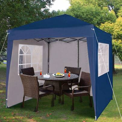 MCC Direct Pop-Up Gazebo 2m X 2m With Sides Silver Protective Layer Waterproof Marquee Canopy WS