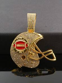 一套3D全钻橄榄球头盔吊坠项链、手链、手表套装，时尚奢华礼盒包装，适合送礼。 - 紅色 - 查看 6