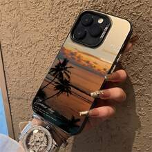 日落海景防震手机壳适用于 11 Pro Max、16 Pro Max、15 Pro、14 Plus、13、12、11、13 Pro Max、12 Pro - 黑色鏡框 彩銀灰 - 查看 3