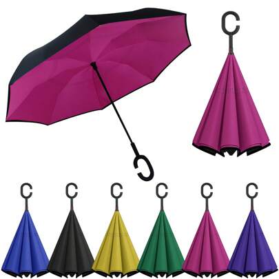 C-Shaped Handle Inverted Umbrella, Hands-Free Double-Layer Umbrella, UV Protection, Waterproof And Windproof Umbrella, Suitable For Men And Women, Various Colors Available