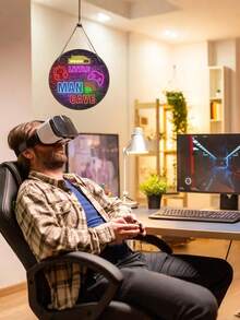 3pcs/1pc - 20cm Round Wooden Sign, Suitable For Game Room & Nursery Decor, Baby Boy's Room, Teen Boy's Cave, Wall Art For Kids, Christmas/Birthday Gift For Son, Gamer & Player Wall Decor, Children's Playroom & Daycare Decoration - Multicolor - View 3