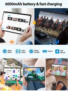 Relndoo 10.1 Inch Android Tablet, Android 14 Tablets, 16GB RAM+128GB ROM, Octa-Core Processor, Supports 1TB SD Expansion, 802.11n Wifi 2.4G/5G Wireless, 5MP+8MP Dual Camera, 6000mAh Battery, 1280*800 IPS HD Screen, Tablet PC With Leather Case, Mouse, Stylus, Keyboard, Protective Film, Cable (No Adapter)-PINK - Hồng - Xem 7