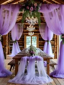 1pc 315inch Purple Sheer Fabric Draping,Chiffon Ceiling Drapes,Romantic Wedding Ceremony Decor,Gauze Curtain Multi-Purpose Fabric,Outdoor Wedding Decor, Bridal Shower Decor, Wedding Reception Decor,Birthdays Party Decor,Background Yarn For Wedding Archway,Party Background Decoration