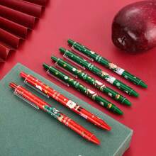 6pcs Christmas Santa Claus & Reindeer Pattern Neutral Pens, Office & School Writing Ballpoint Pens, Christmas Stationery Gift (Black Ink)