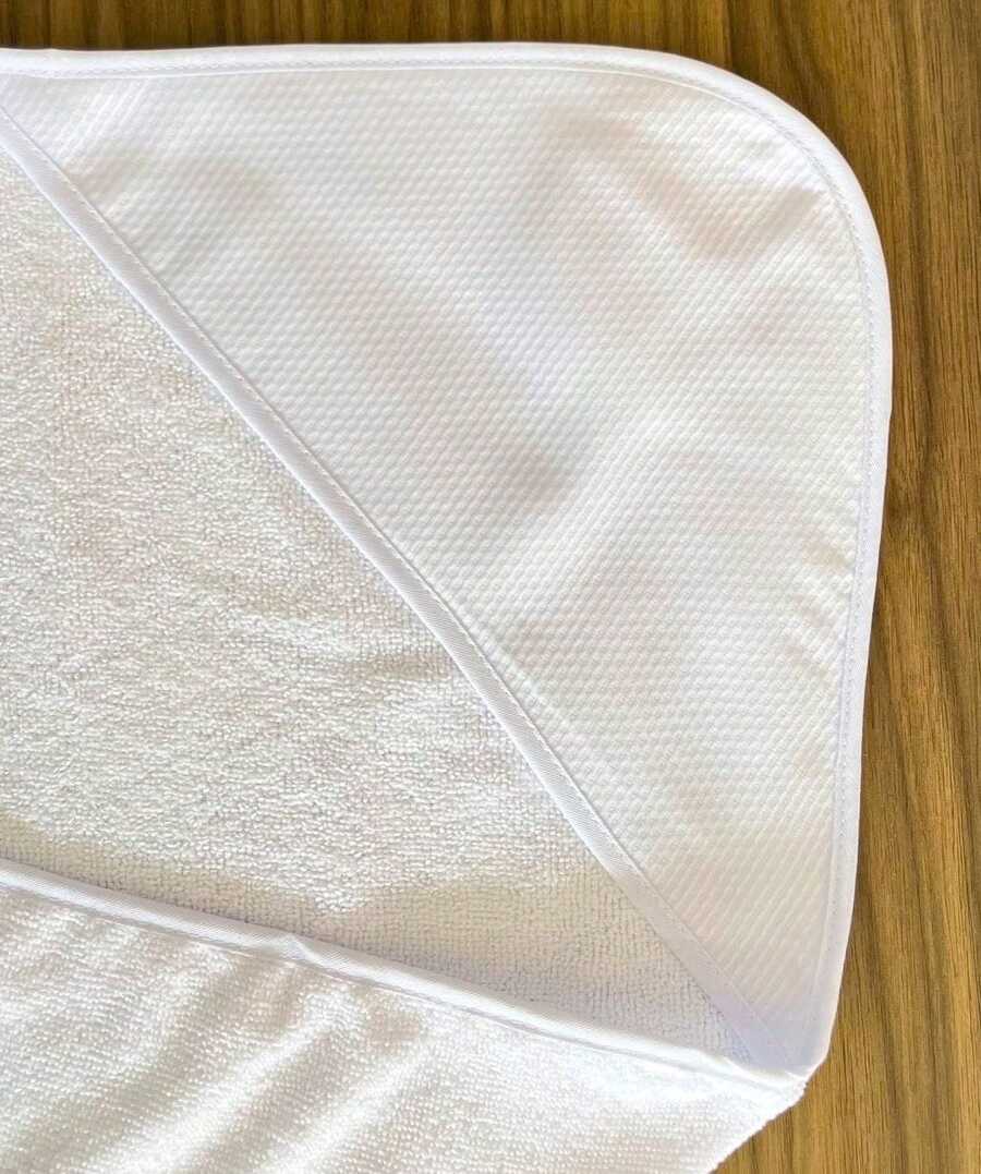 Hooded Polyester Baby Bath Towel Without Lining - White Piquet - View 1