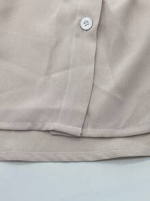 Blusa ligera con cuello de solapa y mangas con volantes, elegante estilo de Europa y Estados Unidos para mujeres