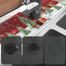 1pc Christmas Theme Absorbent Mat-Snow Forest Pattern, Red Berries And Golden Snowflakes, Quick-Drying And Cuttable Diatomite Kitchen And Bathroom Table Decoration, Christmas Tree Pattern, Holiday Home Decoration, Seasonal Decoration Lovers Must, Christmas Decoration. - Multicolor - View 9