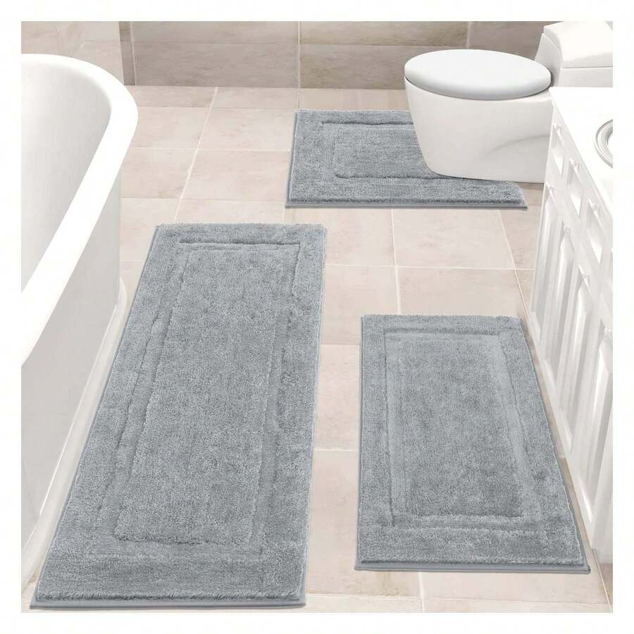 Juego de alfombras de baño de 3 piezas, tapetes de baño lavables antideslizantes, alfombra de ducha de microfibra suave y esponjosa con alfombra de piso para inodoro, gris - Como imagen 422 - Ver 1