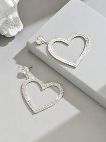 1 Pair Rhinestone Embellished Heart Shaped Earrings For Women, Suitable For Valentine's Day, Holiday Parties, Gift