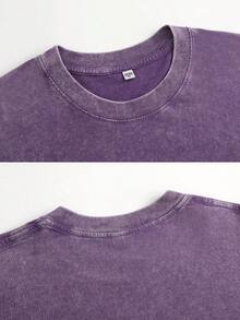 230g Thick Unisex Washed Vintage Oversized T-Shirt Street Hip Hop Punk Harajuku Casual Cotton Shorts DG004 - 紫色 - 查看 3