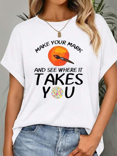 100% Cotton 100% Cotton Make Mark Paintbrush International Day Art Teacher Men Women Girls T-Shirt Summer Women Top Summer Tees Women