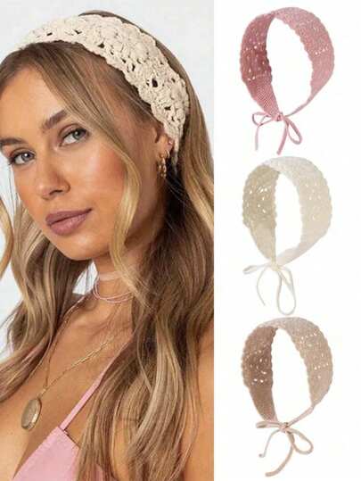 波西米亚针织编织头带 | 柔和鲜艳的纯色，向日葵设计，非常适合春夏海滩、派对、日常穿着和摄影道具，休闲发饰女士头巾骑行吸汗带秋季配饰女士围巾秋季发带冬季度假装女士