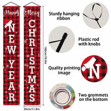 1 conjunto de faixas de Feliz Ano Novo e Feliz Natal, faixas xadrez de Natal com estampa de búfalo, decorações de Natal, decoração para varanda de Natal e Ano Novo, decoração elegante para áreas externas e internas, ideal para varanda, quintal, garagem e casa - Estilo B - Ver 5