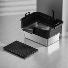 Caja de arena de acero inoxidable con tapa, caja de arena para gatos grandes de metal de gran tamaño, diseño de alto respaldo con pala y pedal, antiadherente, antifiltraciones, fácil de limpiar-ligera