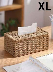 1 件手工编织纸巾架，卡其色，日式风格，适用于客厅、书桌、浴室、秋季装饰，手工仿常春藤编织纸巾盒