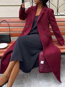 DEEKA Autumn/Winter New Women's Fashion Casual Minimalist Solid Color Lapel Double-Breasted Woolen Coat, European And American Style - Burgundy - View 6