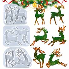 Multi Form Christmas Elk Silicone Mold DIY Aromatherapy Gypsum Cement Mold Christmas Elements Design Keychain Jewelry Hanging Resin Casting Mold Crystal Drip Glue Mold Plaster Crafts Mold Home Festival Christmas Tree Decoration
