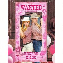 Trang trí tiệc chủ đề cao bồi cỡ lớn - Gian chụp ảnh cao bồi miền Tây màu hồng, phông nền chụp ảnh cắt hình vui nhộn, biểu ngữ cao bồi miền Tây, thích hợp cho trang trí tiệc sinh nhật ngoài trời. - Hồng - Xem 4