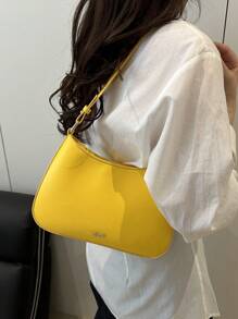 新款时尚百搭纯色PU防水面料字母图案装饰设计单肩马鞍包，女士优雅钱包，拉链开合单肩包，商务通勤包，适合逛街、聚会、节日礼物