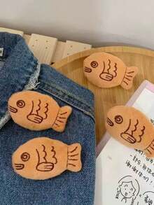 2件/4件可爱毛绒鲷鱼烧胸针小鱼胸针背包服装配饰配套胸针装饰户外日常男女秋冬秋季 - 彩色 - 查看 6