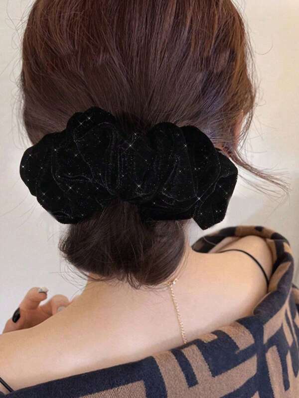 1/2/5pcs Velvet Scrunchies, High Elasticity Hair Ties, Soft Glitter Hair Bands For Women