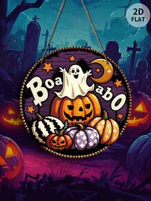 1pc Vintage Halloween Decoration Hanging Sign, Trick Or Treat Theme, Ghost Pattern 2D Printed Design, Wooden Plaque For Home, Restaurant, Bar, Storefront, Cafe Decor Home Decor Room Decor