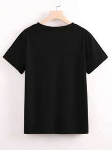 Camiseta Manga Corta Cuello Redondo Estampado Viva Mexico Mariposa Bandera Septiembre Mujer - Negro - Ver 2