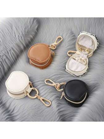 CASEGRACE 1 pièce Boîte à bijoux mini portable, boîte à bijoux ronde/plate minimaliste, accessoire de voyage, boîte de rangement pour boucles d'oreilles et bagues (bijoux non inclus)