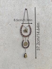 1pc Lucky Horseshoe Wind Chime, Outdoor Iron Love Wind Chime, Retro Horseshoe Design, Valentine's Day Iron Nail Wind Chime Home Decor Lucky Love Wind Chime, Garden Hanging Decor, New Year Gift - Bronze - View 3