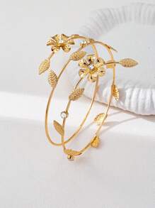 1 Pc Flower Floral Decor Metal Arm Cuff / Metal Wire Wrap Design Upper Arm Bangle / Women Bracelet