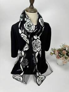 1pc Embroidered Jacquard Rose Patchwork Scarf/Shawl - Multicolor - View 5