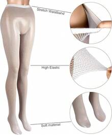 3 Pair Plus Size Fishnets Stockings Glitter Sparkly Tights High Waist Black Fishnet Pantyhose Women, Style NJXP - 白色 - 查看 6