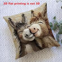 1pc Cute Donkey Pattern Single-Sided Throw Pillow Cover, Vintage Square Single-Sided Pillow Sham, Suitable For Living Room, Bedroom, Home Decor, All Season - Multicolor - View 6