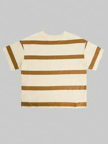 Áo thun tay ngắn kẻ sọc dáng rộng phong cách Hàn Quốc, phù hợp cho mùa hè và đầu xuân - màu nâu - Xem 3