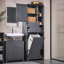 SoBuy Bathroom Tall Cabinet Cupboard Bathroom Storage Cabinet With Laundry Basket Dark Grey W60 X D37 X H170cm BZR104- Home Bathroom Decor Bathroom Organizer Summer Bathroom Accessories - Grey - View 11