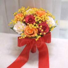 Wedding Bouquet Artificial Rose Bouquets Bridal Wedding Photo Booth Props Wedding Decorations - 紅色 - 查看 6