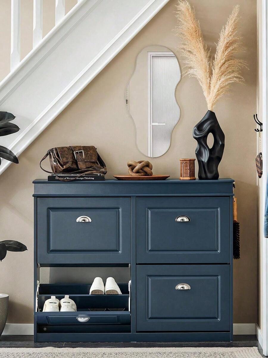 SoBuy Shoe Cabinet With 4 Flaps, Shoe Rack, Shoe Tipper With 8 Storage Compartments, Shoe Chest, Shoe Storage, White, BHT Approx. 105x82x24cm, FSR79-W - 藍色 - 查看 1