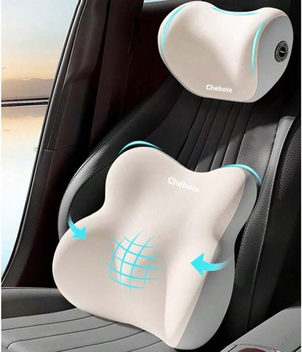 Reposacabezas y soporte lumbar para asiento de automóvil, cojín ergonómico de espuma viscoelástica para cuello y espalda para conductores, adecuado para sillas de automóvil/oficina