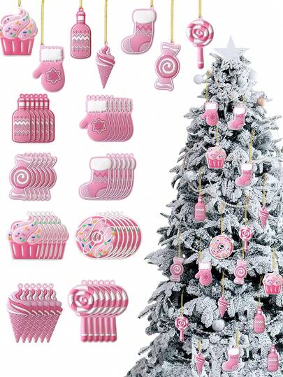 8pcs Christmas Tree Ornaments - Pink Candy Lollipop Santa Snowman Cute Hanging Ornaments For Holiday & Birthday Parties,For Friends Mom House Warming Gifts New Home,Christmas Party Decorations