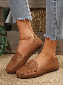 女士平底休闲乐福鞋，软底，户外防滑平底鞋，轻便舒适，适合中年妈妈工作/日常穿着。 - 棕色海鷗 - 查看 4