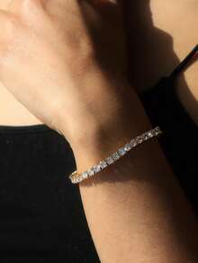 1pc 2-3mm Top-Quality Hip-Hop Style Four-Prong Moissanite Diamond Mesh Chain Bracelet (Extension Chain Design), 925 Sterling Silver Bracelet, Sparkling And Luxurious, Exquisite And Delicate Jewelry Fashion Gift, Specially Designed For Women.