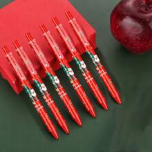 6pcs Christmas Santa Claus & Reindeer Pattern Neutral Pens, Office & School Writing Ballpoint Pens, Christmas Stationery Gift (Black Ink)