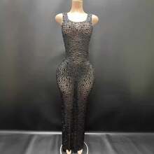 Trade Black Perspective Mesh Sleeveless Long Dress - For Singer, Hosting Party Events Robe De Soiree Elegante Pour Femme Vestito - Hồng - Xem 3