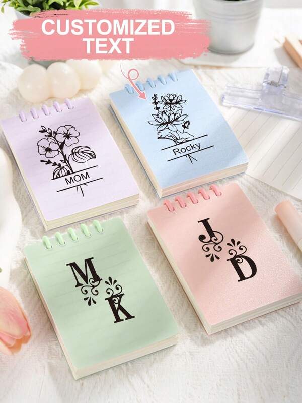 10 Stücke A7 nachfüllbares Mini-Notizbuch - individueller Name & Blumen-Cover, 6-Ring Taschenplaner mit 80g/m² losen Einlagen, Geschenk für Einschulung/Abschluss/Büro, für Schulmaterial, Schulanfang