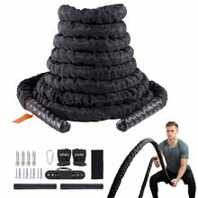 Cuerda de batalla  de 1,5" y 30 pies para entrenamiento de fuerza en el gimnasio, cuerda para ejercicios de fitness - Negro - Ver 8