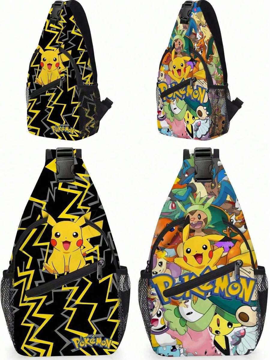 Bolso cruzado, de cintura o de pecho con impresión 3D de Pikachu Pokémon para estudiantes de primaria y secundaria